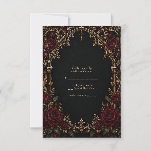 Gothic Red Roses Arch Wedding RSVP Card