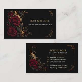 Gothic Red Roses Black and Gold Elegant Business Card