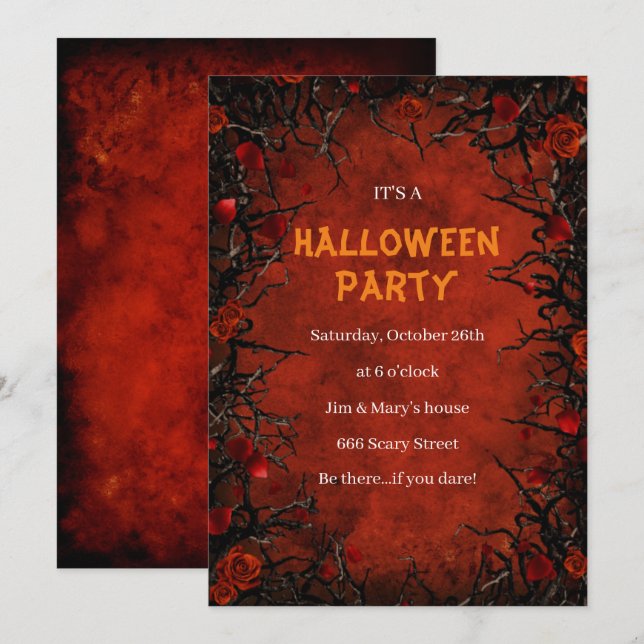 Gothic Red Roses Black Vines Halloween Party Invitation (Front/Back)