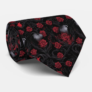 Gothic Red Roses Black Vines Neck Tie