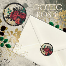 Gothic Red Roses Classic Round Sticker