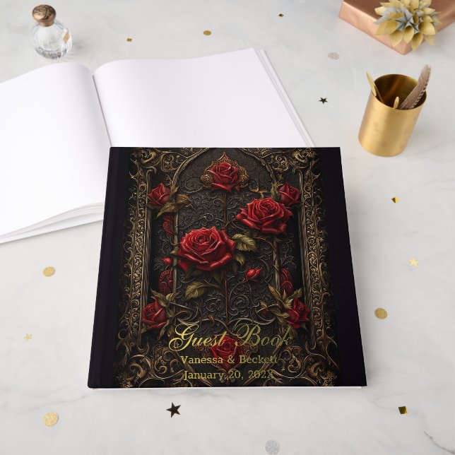 Gothic Red Rose's  Foil Guest Book (Front Open)