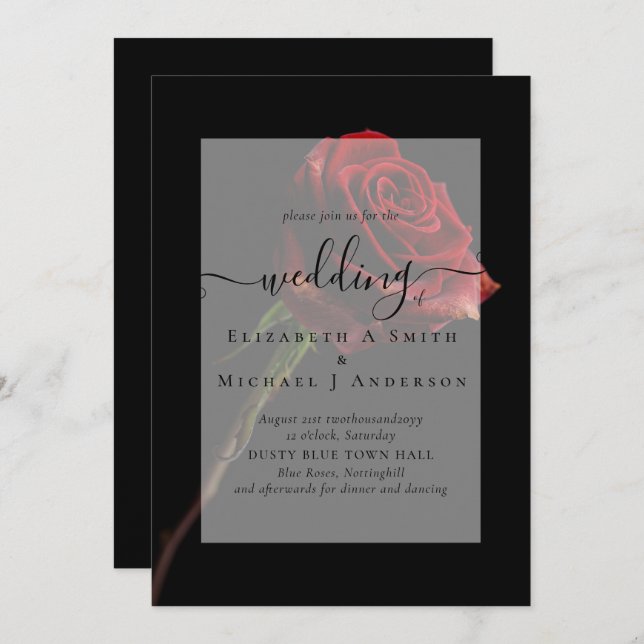Gothic Red Roses Goth Wedding Invite (Front/Back)