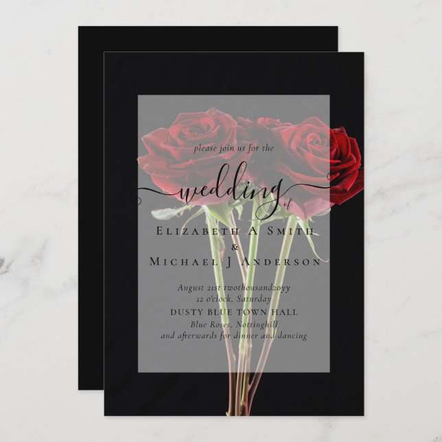 Gothic Red Roses Goth Wedding Invite (Front/Back)