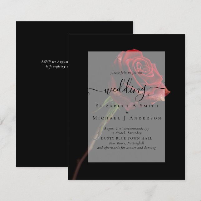 Gothic Red Roses Goth Wedding Invite (Front/Back)