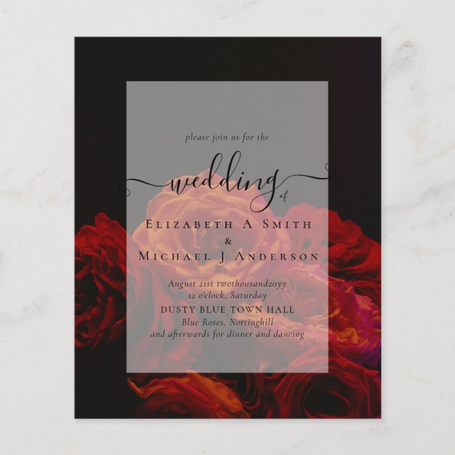 Gothic Red Roses Goth Wedding Invite Flyer (Front)