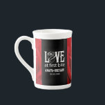 Gothic Red Roses Love at First Bite Wedding Bone China Mug<br><div class="desc">Celebrate your Gothic-themed special day with this striking oversized coffee mug, which features the sappy, pun-filled sentiment, "Love at First Bite" in Goth-inspired lettering (and the outline of a rose, standing in for the letter 'O'). Customize with newlyweds' names and wedding date. Design © W.H. Sim. See more at zazzle.com/expressionsoccasions...</div>