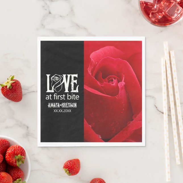 Gothic Red Roses Love at First Bite Wedding Napkins (Insitu)