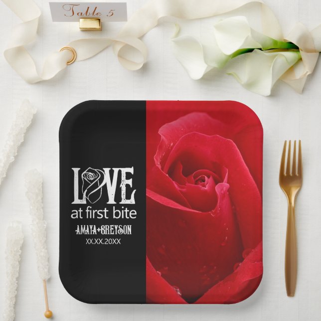 Gothic Red Roses Love at First Bite Wedding Paper Plates (Wedding)