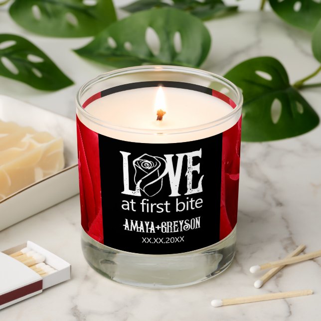 Gothic Red Roses Love at First Bite Wedding Scented Candle (Lit)