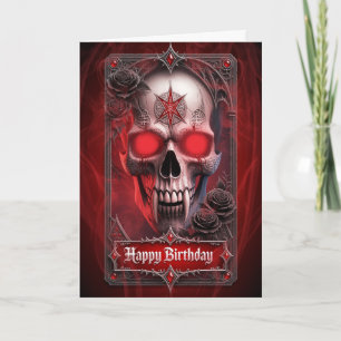Gothic Red Roses & Occult Vampire Skull Birthday Card