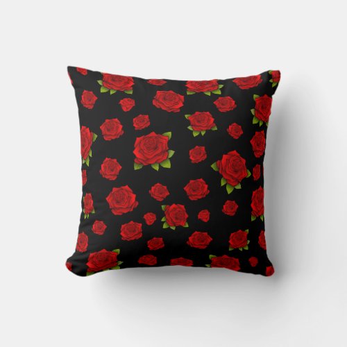 Gothic Red Roses on Black Throw Pillow