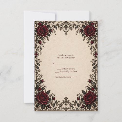 Gothic Red Roses on Parchment Wedding RSVP Card