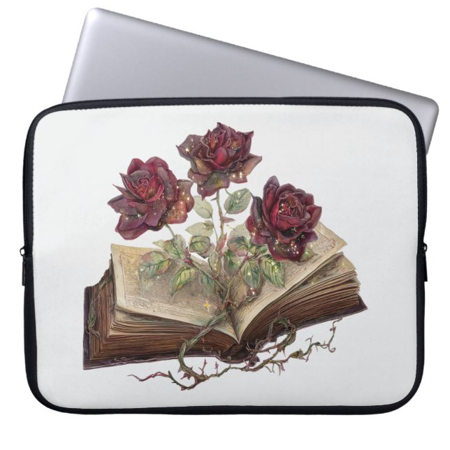 Gothic Red Roses & Open Book Laptop Bag (Front)