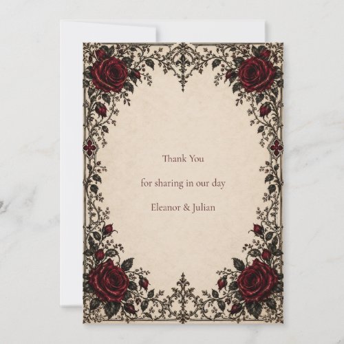 Gothic Red Roses Parchment Wedding Thank You Card