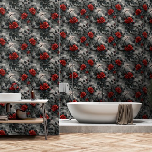 Gothic Red Roses Pattern Wallpaper