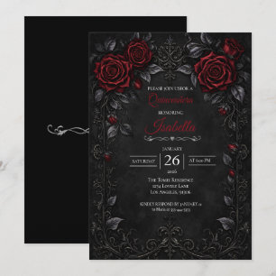 Gothic Red roses Quinceañera Invitation