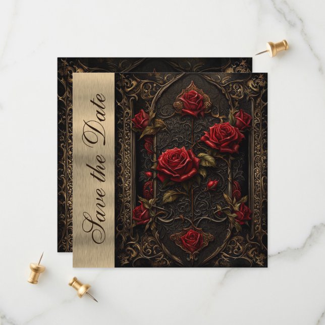 Gothic Red Rose's Save The Date (Front/Back In Situ)