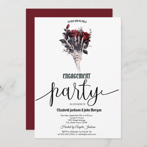 Gothic Red Roses Skeleton Engagement   Invitation