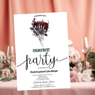 Gothic Red Roses Skeleton Engagement Invitation