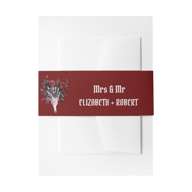 Gothic Red Roses Skeleton  Invitation Belly Band (Front Example)
