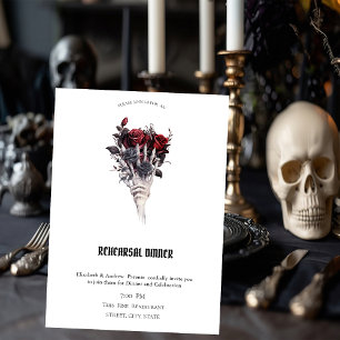 Gothic Red Roses Skeleton Rehearsal Dinner Invitation