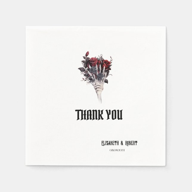 Gothic Red Roses Skeleton Thank You Napkins (Front)