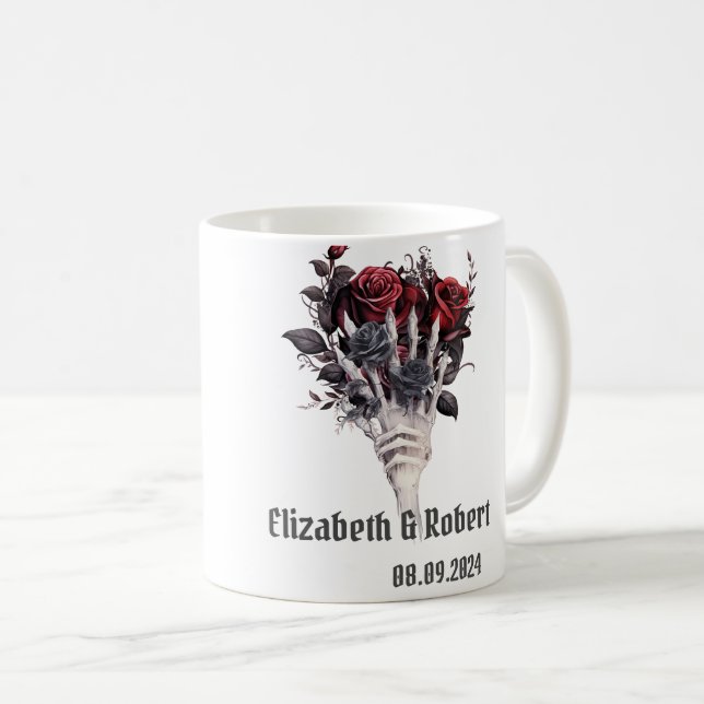 Gothic Red Roses Skeleton Wedding  Coffee Mug (Front Right)