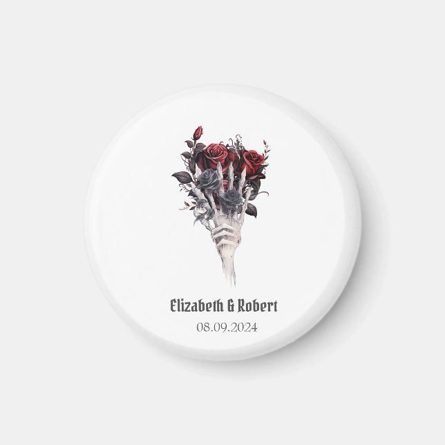 Gothic Red Roses Skeleton Wedding  Magnet (Front)
