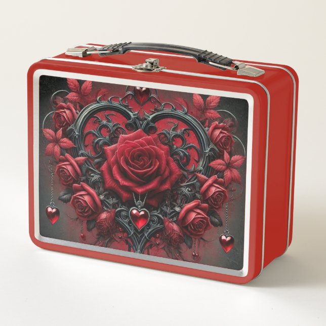 Gothic red roses Valentine's day Metal Lunch Box (Front)