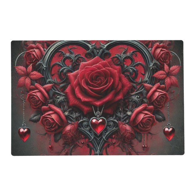 Gothic red roses Valentine's day Placemat (Front)