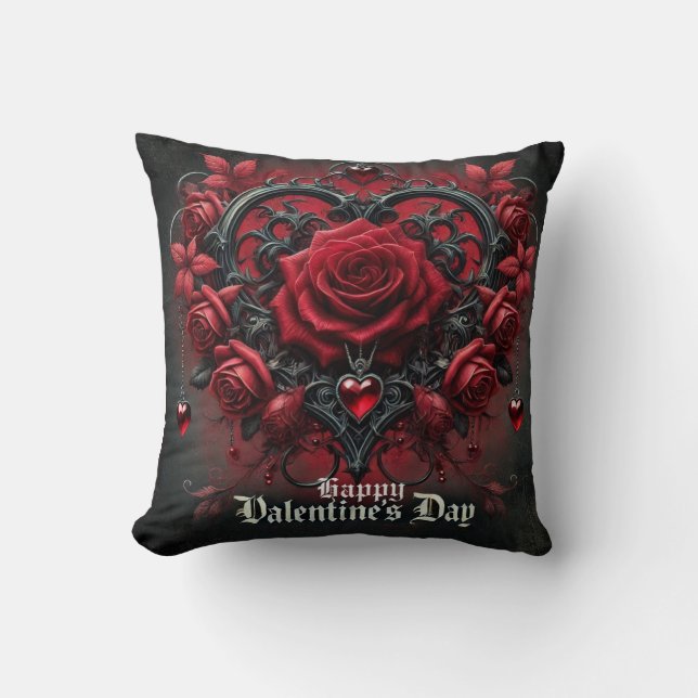 Gothic red roses Valentine's day Throw Pillow (Front)