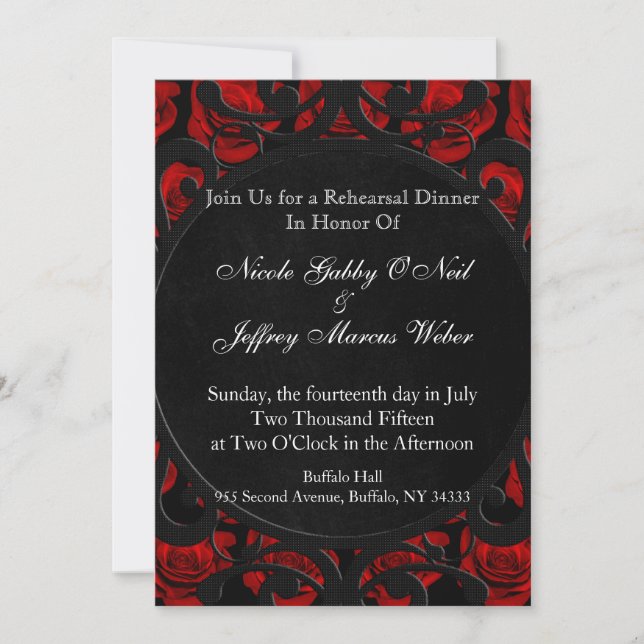 Gothic Red Roses Victorian Rehearsal Dinner Invitation (Front)