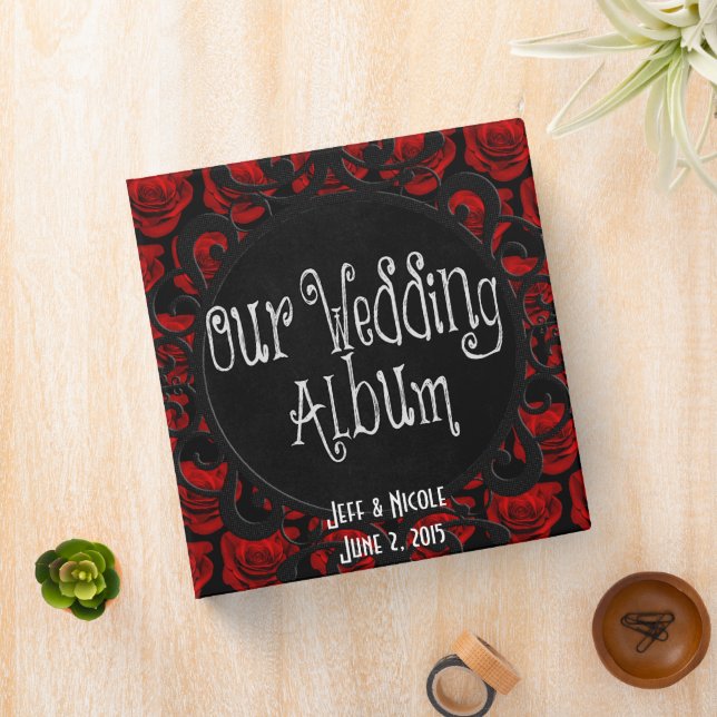 Gothic Red Roses Victorian Wedding Photo Album 3 Ring Binder (In Situ)