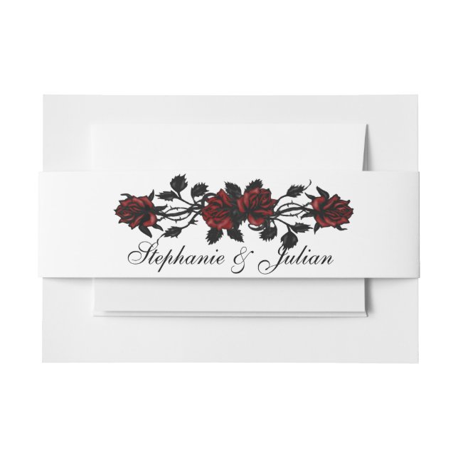 Gothic Red Roses Wedding Paper Plate Invitation Belly Band (Front Example)