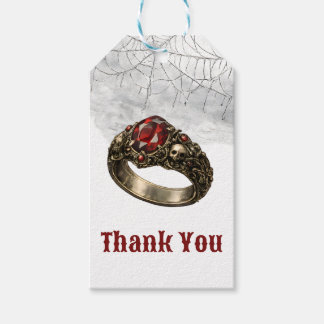 Gothic Red Ruby Skull Ring Spiderweb Thank You Gift Tags