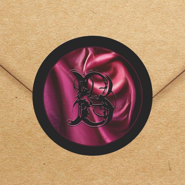 Gothic Red Satin Fabric Vampy Black Monogram Goth Classic Round Sticker (Creator Uploaded)