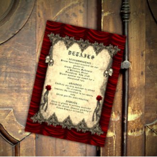 Gothic Red Silk and Gold Skulls Wedding