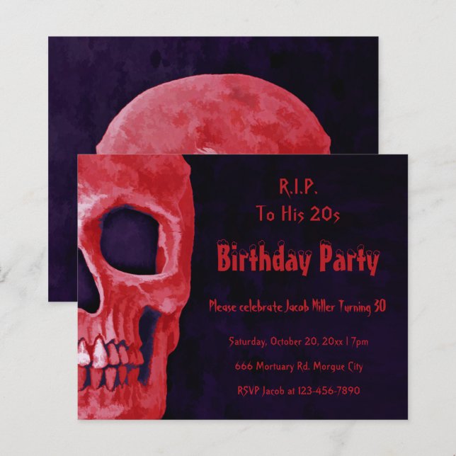 Gothic Red Skull Birthday RIP To His 20s Budget  (Front/Back)