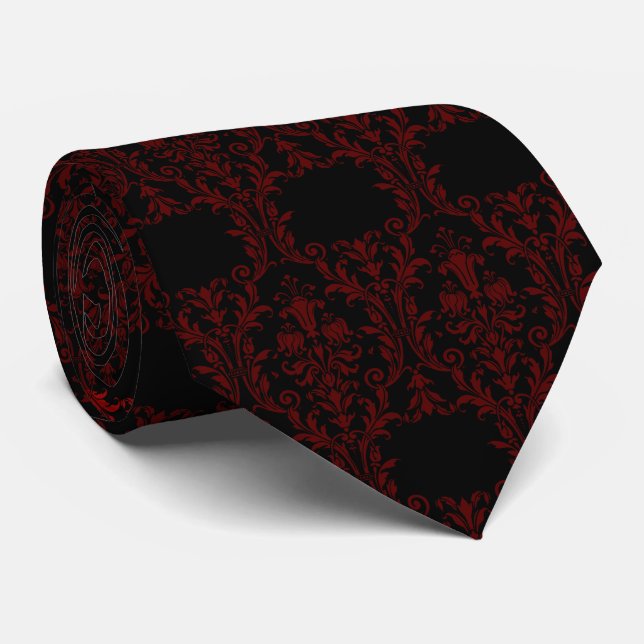 Gothic Red Small Acanthus Wedding Neck Tie (Rolled)