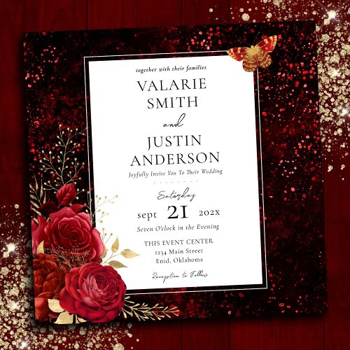 Gothic Red Splatter Floral Wedding All in One Invitation