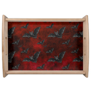 GOTHIC RED WITH BLACK HALLOWEEN BATS SERVING TRAY
