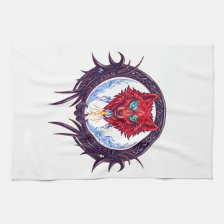 Gothic Red Wolf Crest Mythological Fantasy Graphic Kitchen Towel