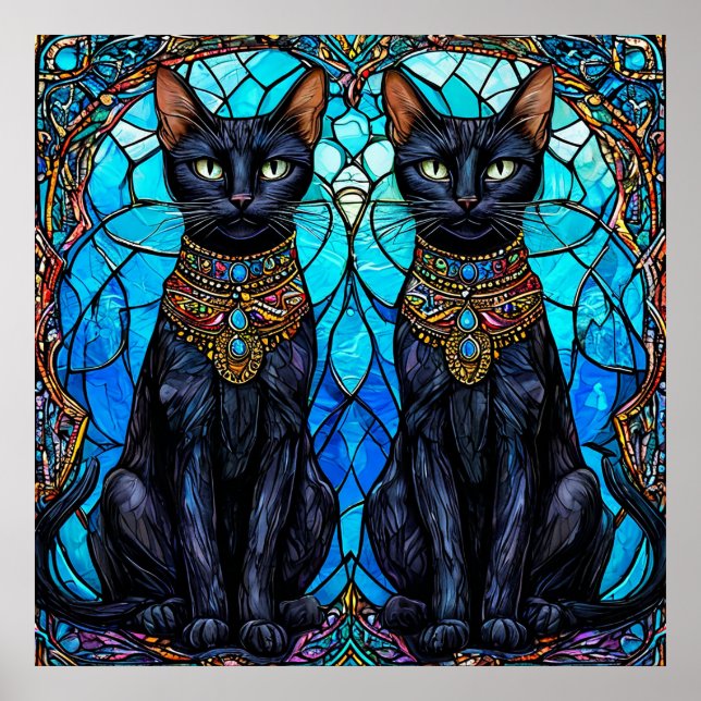 🐈 Gothic Regal Cat Stained Glass Art 🐈 Poster (Front)