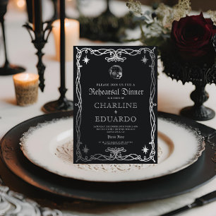 Gothic Rehearsal Dinner Black Silver Invitation