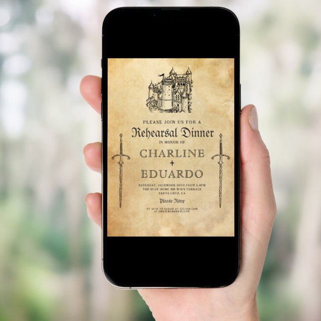 Gothic Rehearsal Dinner Black Silver Invitation (Front Digital)