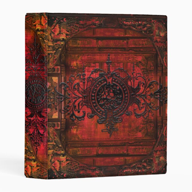Gothic Renaissance Red Faux Leather Ancient Tome Mini Binder (Front/Spine)