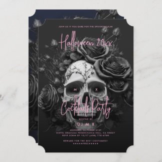 Gothic Retro Adult Halloween Party Skull Pink Invitation