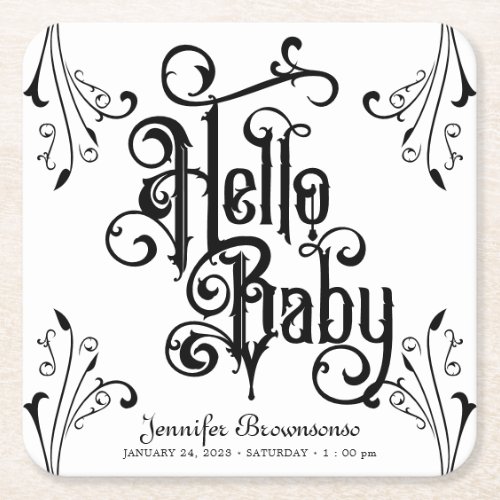 Gothic Retro Vintage Hello Baroque Baby Square Paper Coaster