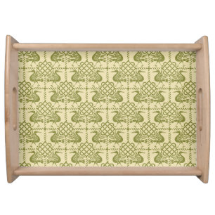 Gothic Revival Birds and Knots Large Natural Serving Tray